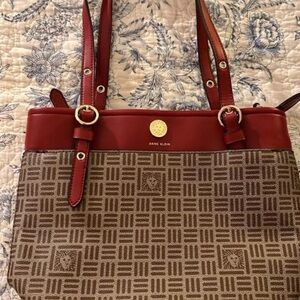 Anne Klein Red and Brown Geometric Tote